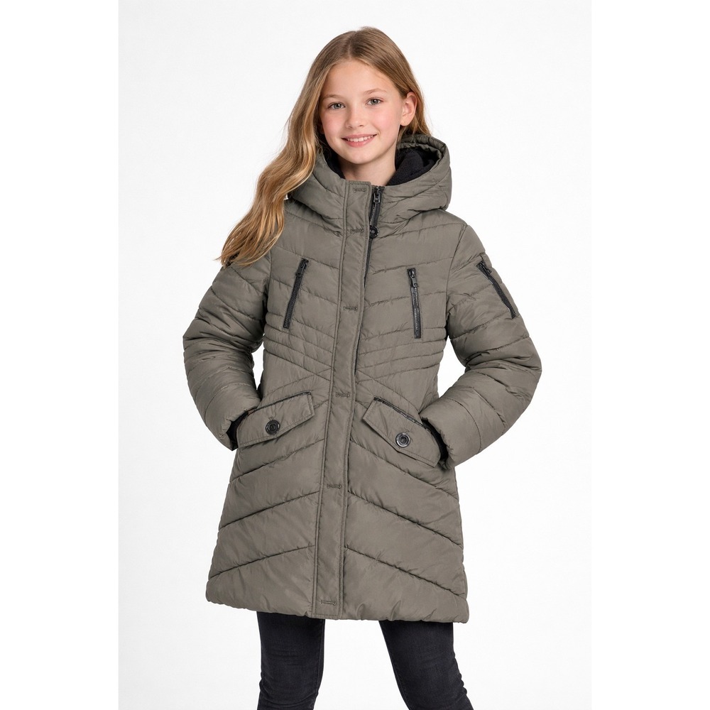 Diesel Girls Puffer Parka Jacket Olive Green Hooded Fleece Lined Size Girl 10-12